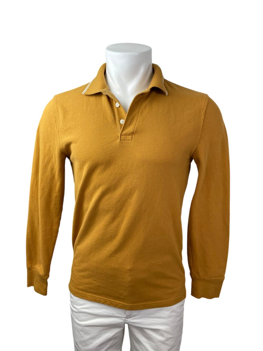Goodfellow & Co Men's Mustard Yellow Knit Gold Long Sleeve Polo Shirt Top Size S